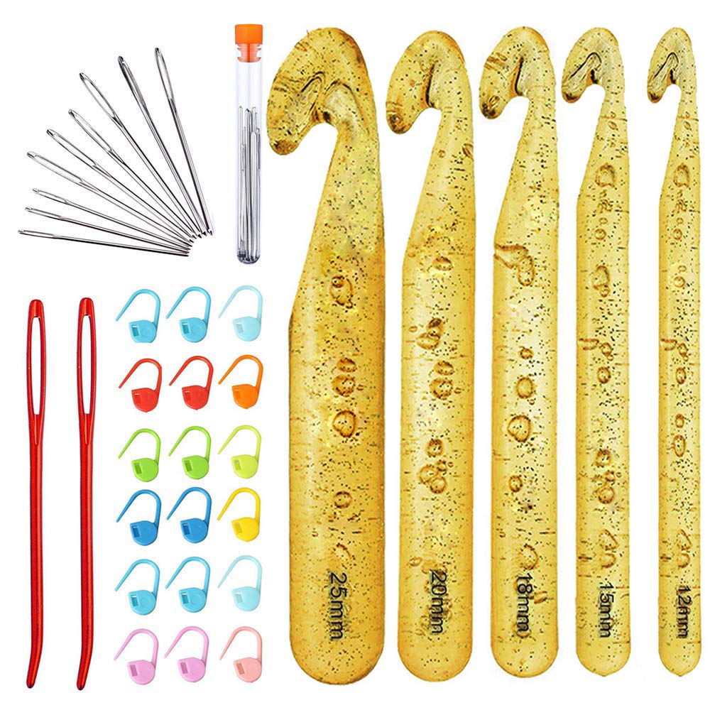 Huge Crochet Hook Set,9 Pieces Large-Eye Blunt Needles,12mm-25mm Large Size  Yarn Crochet Hooks Needles with 20 Stitch Markers and 2 Tapestry Needle –  Mayboos