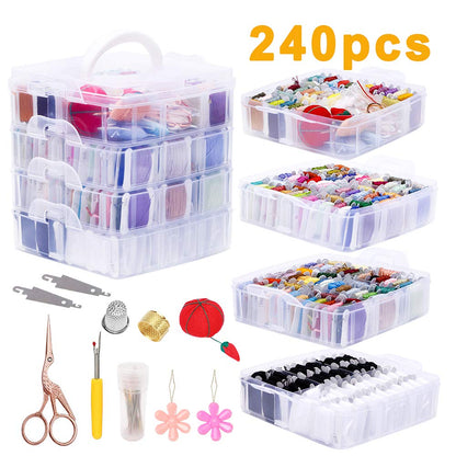 240pcs Cross Stitch Embroidery Floss Tool Kitswith 4-Tier Transparent –  Mayboos