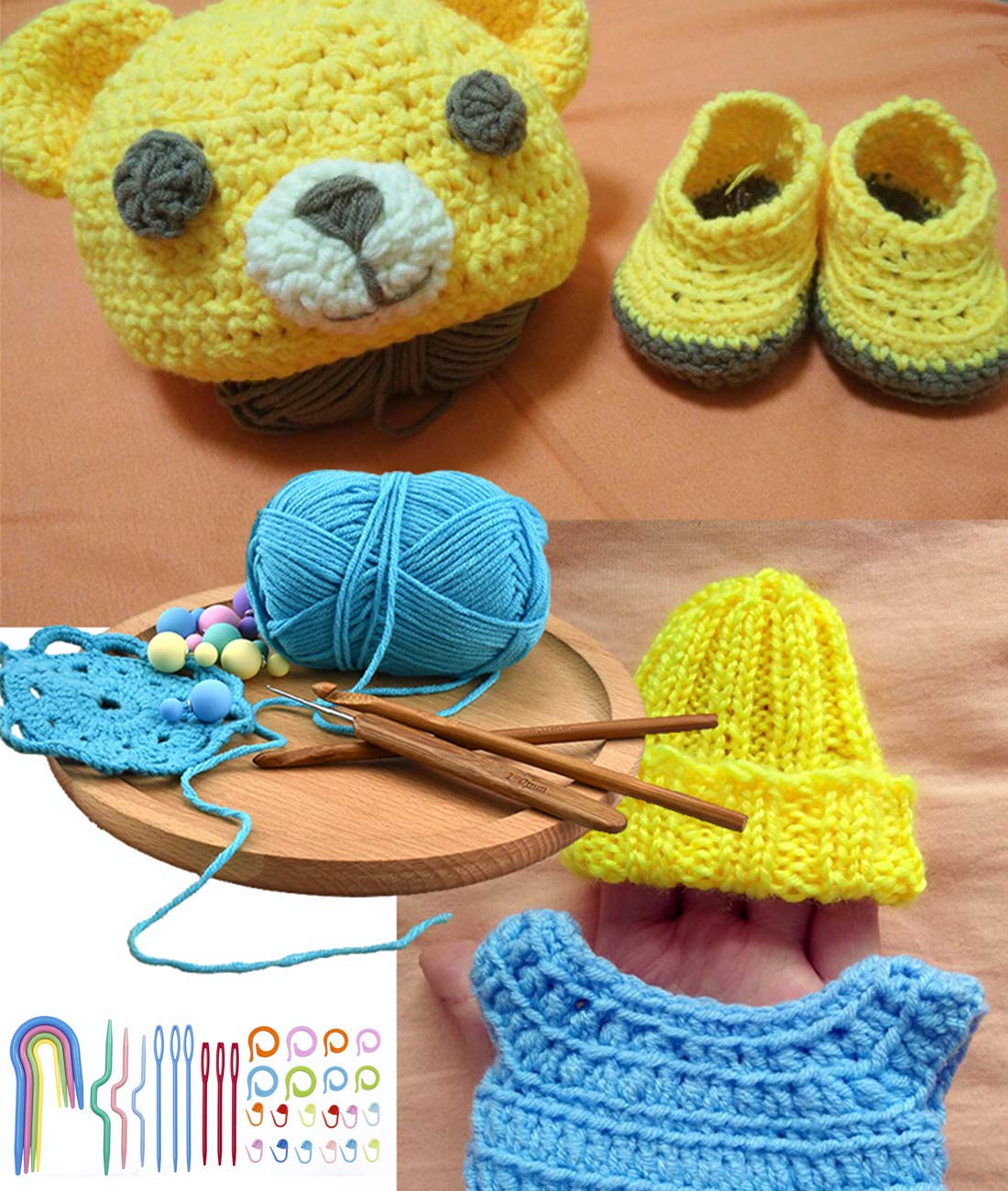 Mayboos 20 Pieces Bamboo Crochet Hooks, Knitting Needles Knit