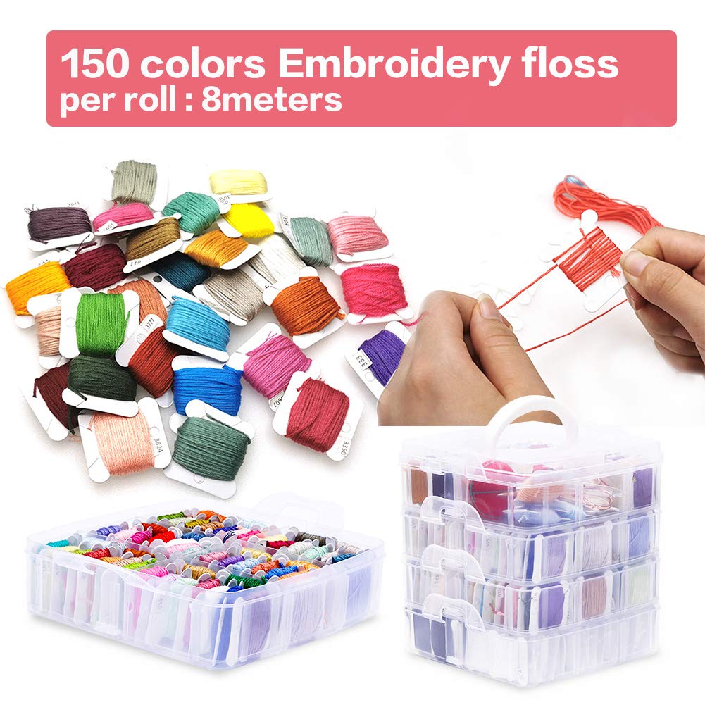 240pcs Cross Stitch Embroidery Floss Tool Kitswith 4-Tier Transparent –  Mayboos