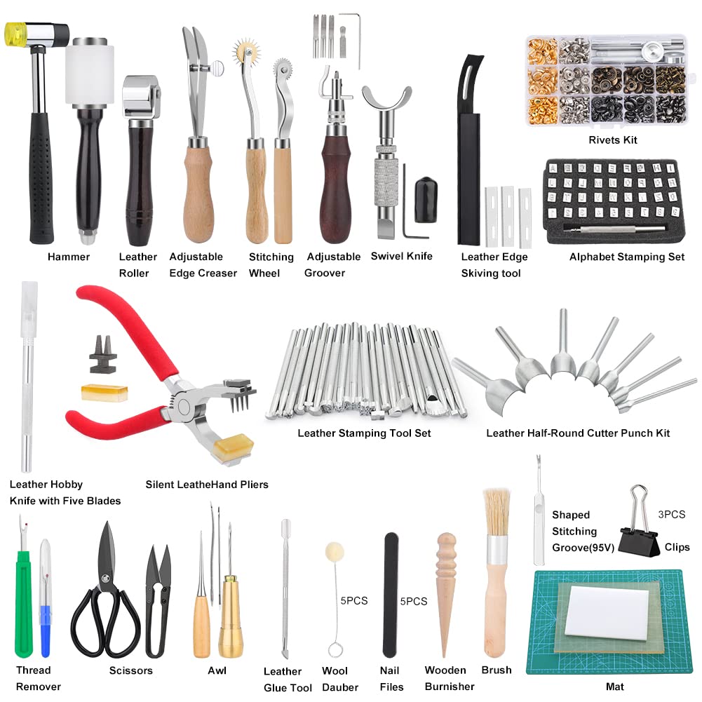 447 Pieces Leather Working Tools and Supplies with Instruction – Mayboos