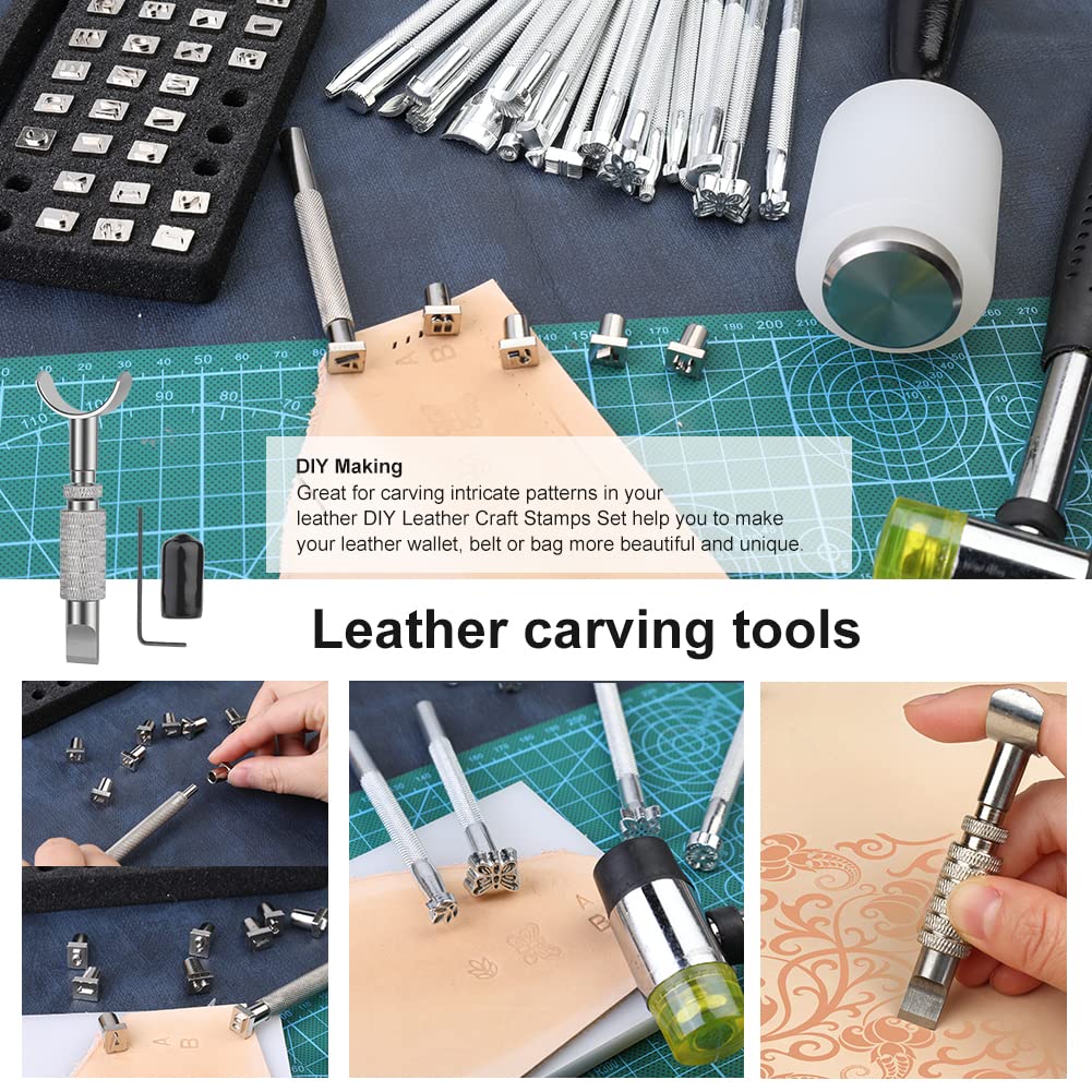 Leather kit,Mayboos 66Pcs Leather Working Tool Professional Leather Craft  Kit Leather Tooling Kit with Waxed Thread Groover Awl
