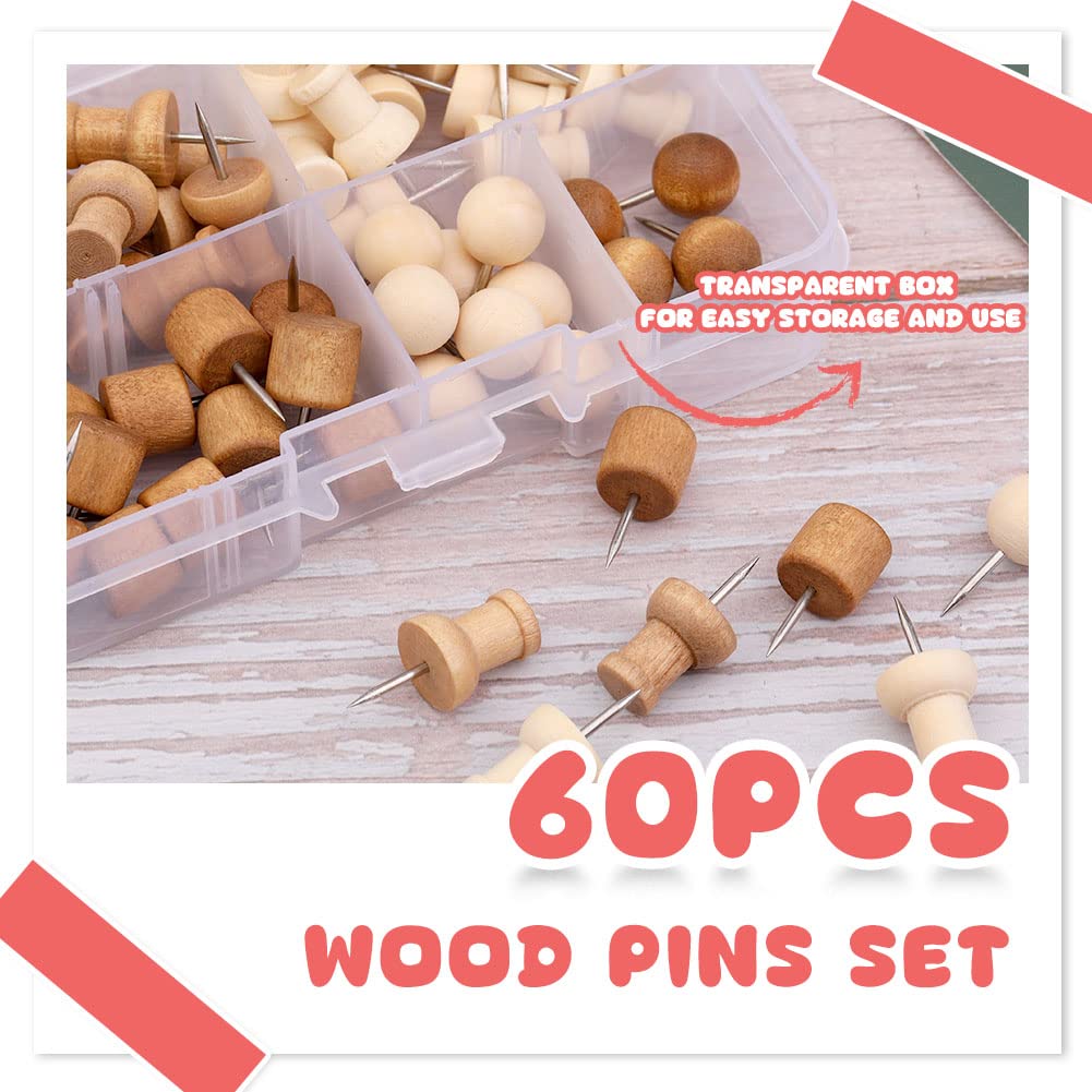 60 PCS Wooden Push Pins