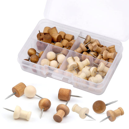 60 PCS Wooden Push Pins