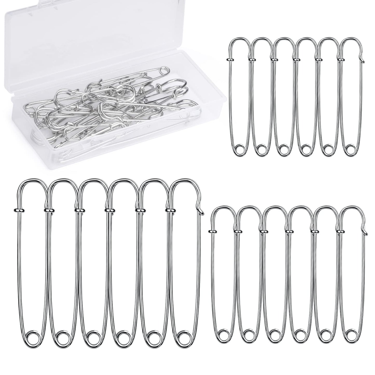 18Pcs Assorted (3.94", 2.95", 1.97") Heavy Duty Large Safety Pins