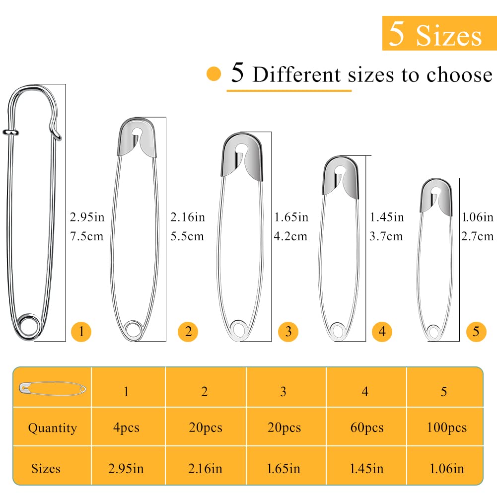 204Pcs Safety Pins, Blanket Pins,Assorted (1.06, 1.45, 1.65
